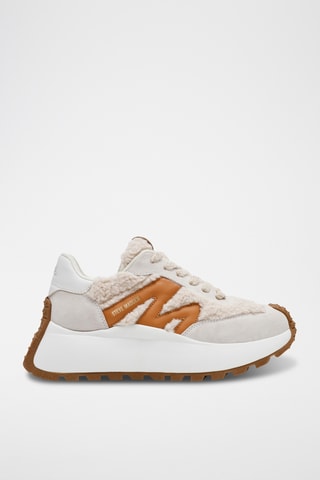 Sneakers platform in pelle Supercampo-F - Beige e marrone