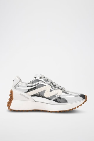 Zapatillas de piel - Plateado y blanco