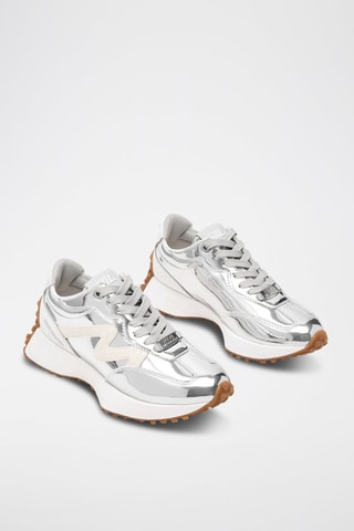 Zapatillas de piel - Plateado y blanco