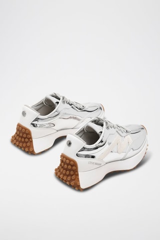 Zapatillas de piel - Plateado y blanco