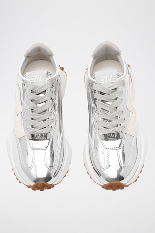 Zapatillas de piel - Plateado y blanco