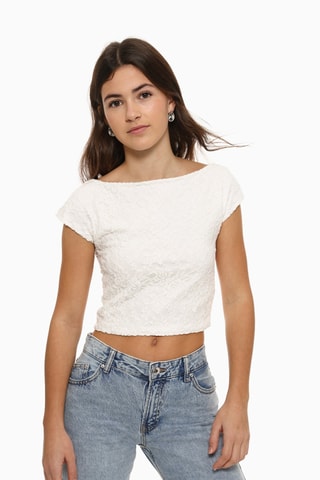 Kanten Cropped T-shirt - Wit