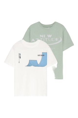 2 T-shirts - Wit en Zeegroen