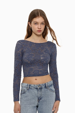 Kanten Crop Top - Marineblauw