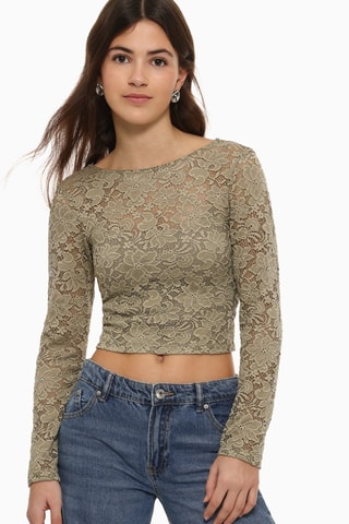 Kanten Crop Top - Kaki