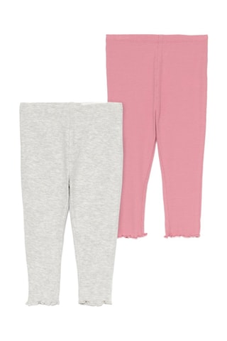 2 Leggings - Gemêleerd Grijs en Poederroze
