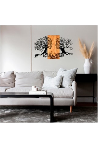 Adorno mural de madera - 92 x 58 x 3 cm - Natural y negro