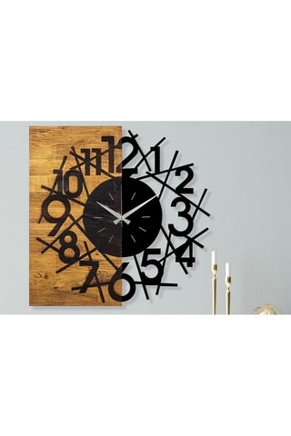 Reloj mural Wooden Clock - 59 x 58 cm - Negro y natural