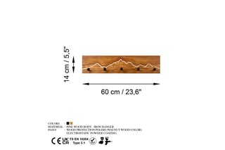 Perchero de madera - Natural y negro - 60 x 14 x 5 cm