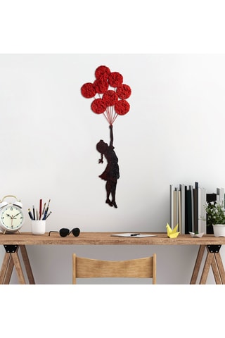 Adorno mural «Niña con globo» de Banksy - 100 x 34 cm - Negro y rojo