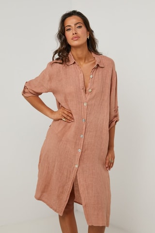 Vestido camisero  -  100 % lino -  y 