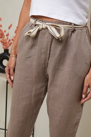 Pantalón 7/8 de tiro alto  -  100 % lino - Beige oscuro