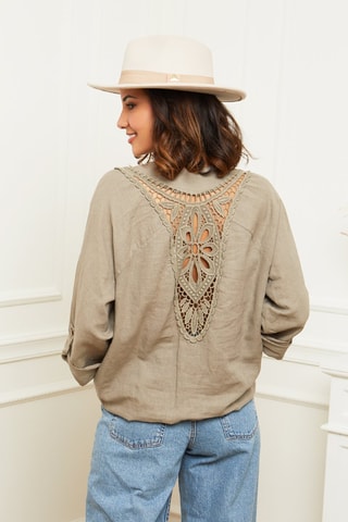 Camisa de lino  -  100 % lino - Marrón