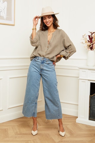 Camisa de lino  -  100 % lino - Marrón