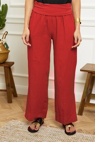 Pantalón wide leg  -  100 % lino - Rojo