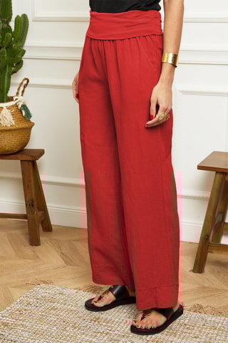 Pantalón wide leg  -  100 % lino - Rojo