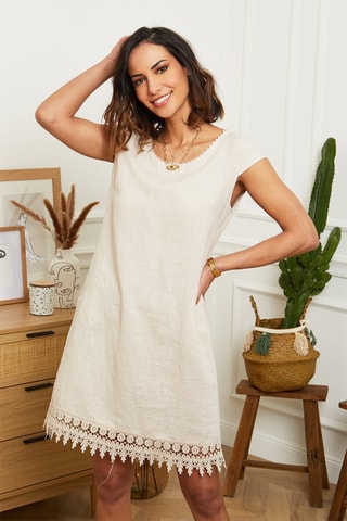 Vestido evasé corto  -  100 % lino - 