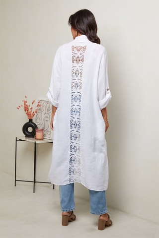 Cárdigan largo  -  100 % lino - Blanco