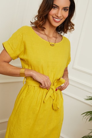 Vestido camisero largo  -  100 % lino - Amarillo