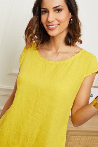 Vestido evasé corto  -  100 % lino - 