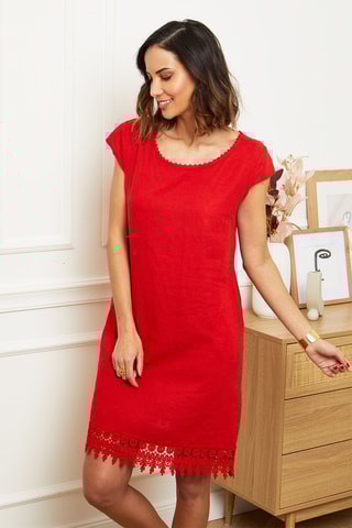 Vestido evasé corto  -  100 % lino - 