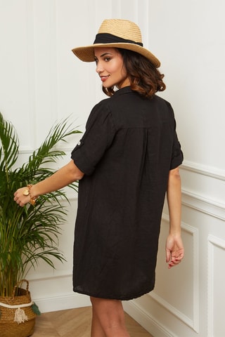 Vestido camisero corto  -  100 % lino - 