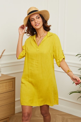 Vestido camisero corto  -  100 % lino - 