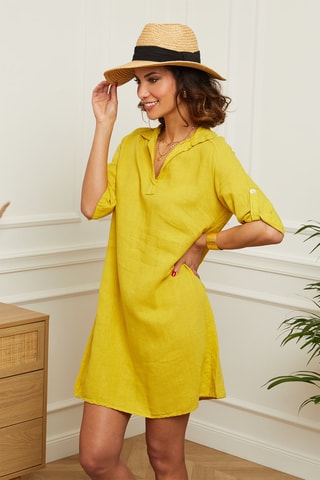 Vestido camisero corto  -  100 % lino - 