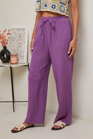 Pantalón de tiro alto  -  100 % lino - Violeta