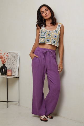 Pantalón de tiro alto  -  100 % lino - Violeta