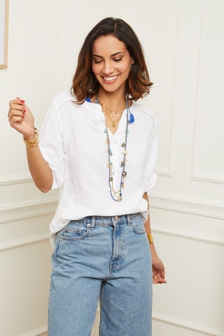 Camisa  -  100 % lino - Blanco