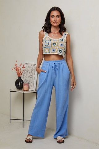 Pantalón de tiro alto  -  100 % lino - 