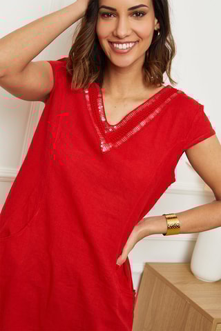 Vestido recto corto  -  100 % lino - 