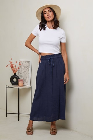 Falda larga de talle alto  -  100 % lino - 