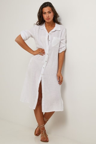 Vestido camisero de lino  -  100 % lino - 