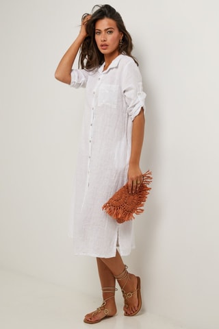 Vestido camisero de lino  -  100 % lino - 