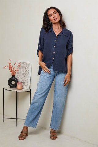 Camisa  -  100 % lino - Azul