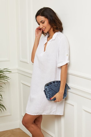 Vestido camisero corto  -  100 % lino - 