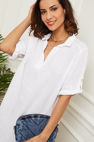 Vestido camisero corto  -  100 % lino - 