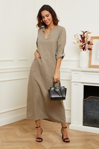 Vestido largo  -  100 % lino - Marrón