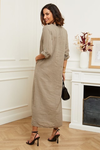 Vestido largo  -  100 % lino - Marrón