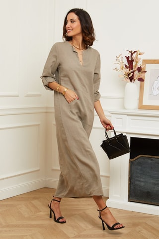 Vestido largo  -  100 % lino - Marrón