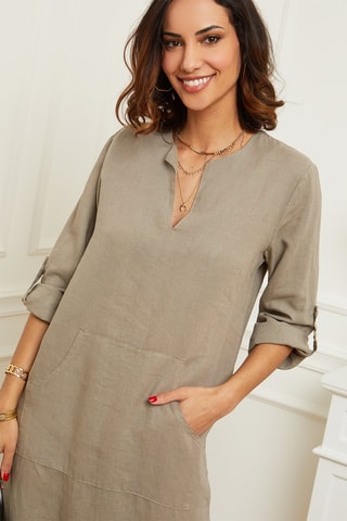 Vestido largo  -  100 % lino - Marrón