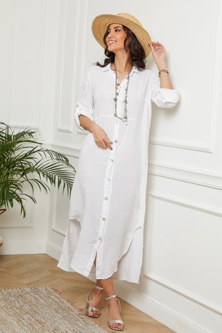 Vestido camisero de lino  -  100 % lino - Blanco