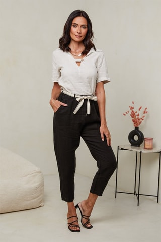 Pantalón 7/8 de tiro alto  -  100 % lino -  y 