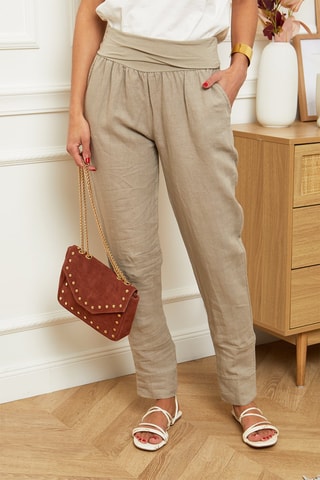 Pantalón carrot  -  100 % lino - Topo