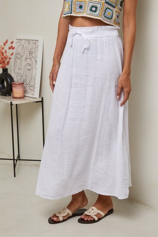 Falda larga de talle alto  -  100 % lino - 