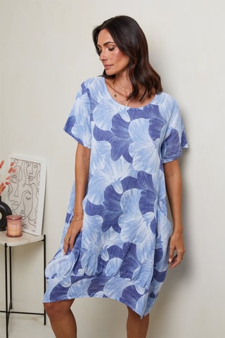 Vestido recto de lino - Azul