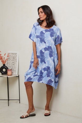 Vestido recto de lino - Azul