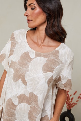 Vestido recto de lino - Blanco y marrón